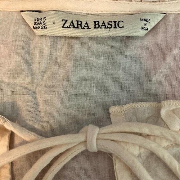 Zara Basic Shirt Womens Sz S Ivory Blush Cotton Eyelet Ruffle Peasant Blouse Top - Picture 4 of 7